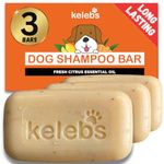 Kelebs Deodorizing Dog Shampoo for Smelly Dogs | Skin & Coat Waterless Dog Shampoo | Refreshing Bar Soap for Stinky Dogs W/Citrus Essential Oils - Natural Organic Ingredients, No Plastic Vegan 3 Pack