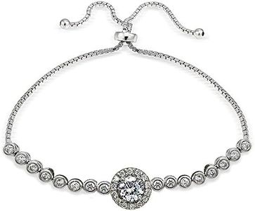 Hoops & Loops Sterling Silver Cubic Zirconia Halo Adjustable Pull String Bracelet