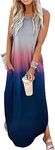 Cuptacc Women's Summer Sleeveless Maxi Dress Casual Loose Beach Sundresses Tshirt Dresses with Pockets, Gray Purple Gradient, L