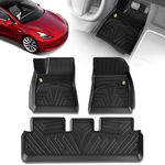 YHTAUTO Custom Fit Car Floor Mats Liners for Tesla Model 3 2020 2019 2018 2017, 1st & 2nd Row All Weather TPE Car Mats Carpet, Anti-Slip Waterproof, Automatic Front Rear Mats for Car, Set of 3, Black