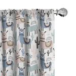 Ambesonne Llama Window Curtains, Cartoon Style Hand Drawn South American Animals Alpacas and Llamas Design, Lightweight Decor 2-Panel Set with Rod Pocket, Pair of - 28" x 84", White Teal