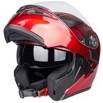 Full Face Motorcycle Helmet Dual Visor Sun Shield Flip up Modular Motocross DOT Approved (L, Red)