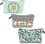 Pack of 3 Sloth Makeup Bag, Small Makeup Bag, Mini Toiletry Bag, Travel, Small Cosmetic Bag, Cute Sloth, Multifunctional, Waterproof, for Cosmetics, Change, Cards, Keys