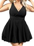 Angel season Plus Size Tankini Swimsuit for Curvy Women 2024 Romper Swimsuits Chlorine Resistant Sun Protection Ladies Swimwear Black XL