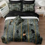 Gold Bedding Comforter Set Full Size 8 Pieces Ancient Egyptian Home Decor Black Sheet Set Boho Tribal Bed in a Bag with 1 Cushion Cover (Full, Black)