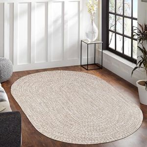 Superior Indoor/Outdoor Round Area Rug, Reversible Braided Floor Decor for Living Room, Kitchen, Patio, Front Porch, Modern Boho Farmhouse Rugs, Hardwood, Bedroom Accessories, 4' x 6', Slate