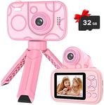 Teslahero Kids Camera Toys for 3-12 Years Old Boys Girls,Children's Camera with Flip-up Lens for Selfie & Video,HD Digital Camera,Christmas Birthday Party Gifts for Child Age 3 4 5 6 7 8 9 (Pink)