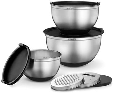 Belwares Mixing Bowls with Lids Set - Nesting Bowls with Graters, Handle, Pour Spout, Airtight Lids - Stainless Steel Non-Slip Mixing Bowl for Cooking, Baking, Prepping, Food Storage (Set of 3)