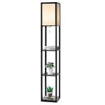 COSTWAY Floor Lamp with Shelves, 1/2 Lampshade Standing Light with Chain Switch & Foot Switch, Reading Lamp for Bedroom Living Room Office Home Decoration (1 Glossy Lampshade, Without Foot Switch)