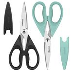 Kitchen Shears, iBayam Kitchen Scissors All Purpose Heavy Duty Meat Scissors Poultry Shears, Dishwasher Safe Food Cooking Scissors Stainless Steel Utility Scissors, 2-Pack, Black, Aqua Sky