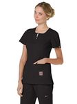 KOI Lite Women's Serenity Round Zip Neck Solid Scrub Top Medium Black