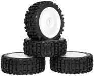 RCStation PreGlued 1/8 Scale RC Buggy Tires 17mm Hex RC Wheels and Tires Rim and Tires Foam Inserts, 17mm Hex 1/8 RC Buggy Tires and Wheels for Python, Redcat, Team, Losi, HPI, HPS, 4PCS-White