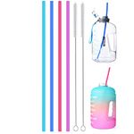 ALINK 15 inch Extra Long Reusable Silicone Straws, 4-Pack Flexible Straws for 1 Gallon Water Bottles, 128 64 oz Tumbler with Cleaning Brush