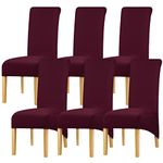 Leorate Dining Chair Covers Stretch Spandex Chair Protector Roll Top High Back chair slipcover for Wedding Party kitchen home decor Dark Wine 6 pieces