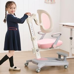 Kids Ergonomic Comfort Chair with Footrest & Height-Adjustable Seat, Multifunctional for Study, Work & Dining – Comfy Cushion & Smooth Wheels for Boys & Girls (Pink)
