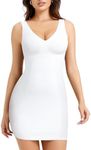 Irisnaya Tummy Control Shapewear V Neck Dress Slip Body Shaper Tank Top Sleeveless Bodycon Mini Party Dresses, White, Medium