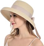 Muryobao Womens Sun Straw Hat Summer UV Protection Travel Foldable Brim Bucket Hat Vintage Cloche Beach Fishing Cap, Beige, One Size