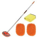 Stemni 62'' Car Wash Brush with Long Handle Car Wash Mop Mitt Chenille Microfiber Car Washing Brush Cleaning Kits Car Care Kits with Replacement Head, Microfiber Towels for Cars RV Truck Boat