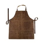 Hide & Drink, Rustic Apron with Large Pockets and Adjustable Straps, Full Grain Leather, Handmade, Bourbon Brown, Unique