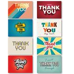 Thank You Cards Multipack of 48. Each Greeting Cards Pack includes 8 Retro designs. 105 x 148mm. Blank Inside. Envelopes included. Made in UK.