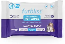 Vetnique Labs Furbliss Hygienic Pet Wipes for Dogs & Cats, Cleansing Grooming & Deodorizing Hypoallergenic Thick Wipes with All Natural Deoplex Deodorizer (Refreshing Scent, 100ct Pouch)