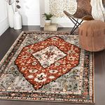 Lahome Boho Tribal Area Rug - 3x5 Red Rugs for Entryway, Bedroom Throw Rugs with Rubber Backing Washable, Vintage Non Slip Mat Soft Carpet for Office Kitchen Foyer Entrance Living Room