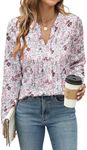 Blooming Jelly Women's Dressy Casual Blouses Business Work Tops Trendy Long Sleeve Pleated Shirts Boho Clothes 2024 Fall Outfits (Pink Floral,Medium)