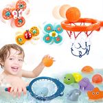 Bath Toys Playset, Fun Basketball Hoop & Balls, Bathtub Pool Shooting Game & Fishing Game, Sensory Suction Cup Spinner Spinning Top Baby Toy, for Little Boys Girls Kids Toddlers