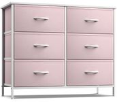 Sorbus Dresser with 6 Drawers - Furniture Storage Tower Unit for Bedroom, Hallway, Closet, Office Organization - Steel Frame, Wood Top, Easy Pull Fabric Bins (6-Drawer, Pastel Pink)