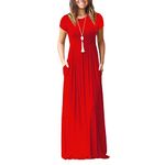 AUOMITH Women’s Long/Short Sleeve Loose Plain Maxi Casual Empire Waist Long Dresses with Pockets, Red, XX-Large