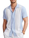 COOFANDY Men's Casual Button Down Shirts Vintage Bowling Shirts Summer Cuba Beach Shirts Light Blue White