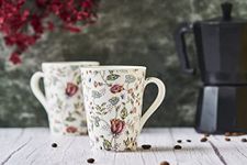 GOLDEN QUEEN'S Elegant Floral Mugs: Set of 2 for Coffee, Tea, Milk—Ideal for Hosting, Casual Gatherings, or Your Daily Beverage Ritual (Pink Shrub)