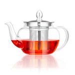 Spring Chef Borosilicate Glass Teapot with Infuser,Durable Infuser Teapots for Loose Tea, Transparent Round Glass Tea Pot 400ML/14.07OZ