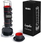 MIAMIO - 75 ml Espresso Cup Set with Saucers Coffee Mug Set of 6 - Ceramic Coffee Mug Stackable Espresso Mug with Stand for Coffee Drinks, Latte, Cafe Mocha - Le Papillon Collection (Red)