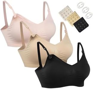 HOFISH Women's Full Cup Lightly Padded Wirefree Maternity Breastfeeding Nursing Bra Size XL, 3PCS/Pack(Pink-Black-Beige)