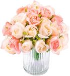 CEWOR 24 Heads Artificial Rose Flowers Bouquet Silk Flower Roses with Stems for Mothers Day Home Decor Bridal Wedding Party Festival Decor (2 Packs Champagne and Pink)