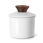 DOWAN Porcelain Butter Keeper Crock, Cow Butter Crock, White Wood, Set of 1