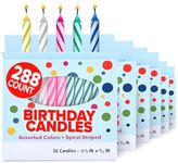 288 Count Birthday Candles, Multi-Color Spiral Candles Bulk Pack, Birthday Candles for Cake and Cupcakes, Candles for Birthday Parties, Holidays, and More! Green, Pink, White, Yellow & Blue