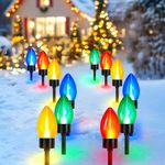 FWLWTWSS Solar Christmas Pathway Lights Outdoor, 12 PCS LED C9 Strawberry String Lights with 12 Stakes, LED Christmas Lights, Christmas Decorations for Yard Patio Walkway Driveway, Multicolored