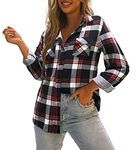 Oyamiki Women Casual Cuffed Long Sleeve Boyfriend Button Down Plaid Flannel Shirt S-XXL