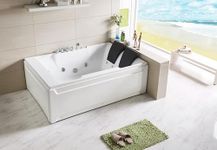 Whirlwell 72x48 Inch Corner Whirlpool Bathtub with Left Drain, Triple Jet Massage System, Acrylic Soaking Spa Tub, 2 Pillows, Faucet Set – White