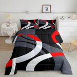 Feelyou Geometric Circle Comforter Set Red Grey and Black Comforter for Kids Boys Girls Teens Geometry Bedding Set Breathable Abstract Art Duvet Set Modern Luxury Room Decor Quilt Set King Size