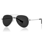 GLEYEMOR Polarized Small Aviator Sunglasses for Small Face Women Men Juniors, 52mm (Silver/Grey)