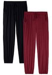 ROSYLINE Womens Jogger Pants Soft Lounge Pants Sleep Pajama Bottoms with Pocket Black/Wine Red M