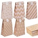 Elvielsl 40Pcs Paper Party Bags, Party Favor Bags Brown Kraft Paper Bags Small Paper Bags Goodie Bags Candy Gift Bags with Thank You Stickers for Kids Party, Birthday, Wedding, Party Favors, Christmas, Baby Showers