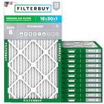 Filterbuy 16x30x1 Air Filter MERV 8 Dust Defense (12-Pack), Pleated HVAC AC Furnace Air Filters Replacement (Actual Size: 15.75 x 29.75 x 0.75 Inches)