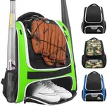 Hsmihair Baseball Bag - Baseball Backpack Holder for Baseball, Large Main Compartment,T-Ball & Softball Equipment & Gear for Youth and Adults,Holds Bats, Helmet, Gloves (Green)