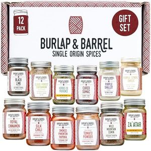 Burlap & Barrel - 12pk Spice Collection - As seen on Shark Tank! 12 Full Sized Jars including Royal Cinnamon, Purple Stripe Garlic Powder, Ground Black Lime - Great Birthday Gifts for Women & Men