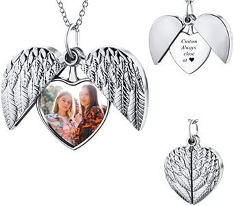 INBLUE Collana Donna con Medaglione con Foto Personalizzata Ciondolo Inciso Messaggio Lega in Acciaio Inossidabile Pendente Idee Regalo Donna per Mamma Fidanzata (Argento Ala d'Angelo Ciondolo)