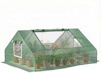Outsunny 71" x 55" x 32" Mini Greenhouse Portable Hot House for Plants with 2 Large Windows and Ground Nails for Outdoor, Indoor, Garden, Gardening Kit, Green